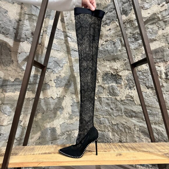 Alexander Wang Black Lyra Over the Knee Lace Studded Boots - Picture 4 of 15